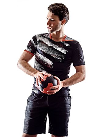 one young caucasian court handball player man in studio silhouette shadow isolated on white backgroundの写真素材