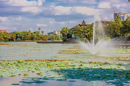Kandawgyi Lake at Yangon (Rangoon) in Myanmar (Burma)の写真素材