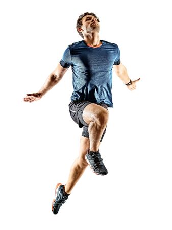 runner running jogger jogger young man isolated white backgroundの写真素材