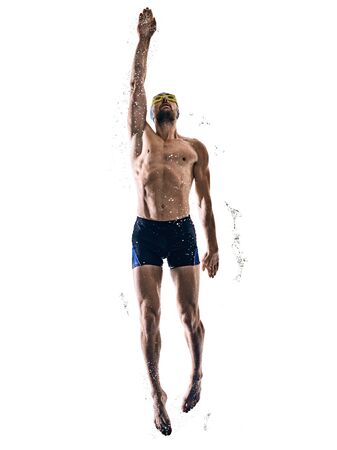 man sport swimmer swimming isolated white backgroundの写真素材
