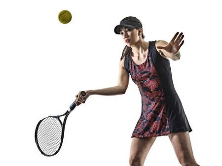 young tennis player asian woman isolated white brackground silhouetteの写真素材