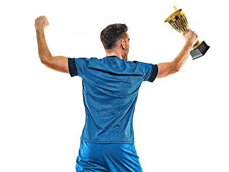 young soccer player man isolated white background standingの写真素材