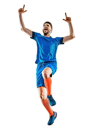 young soccer player man isolated white background standingの写真素材