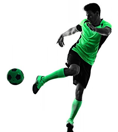 young soccer player man silhouette shadow isolated white backgroundの写真素材