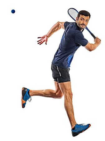 squash player man isolated white backgroundの写真素材