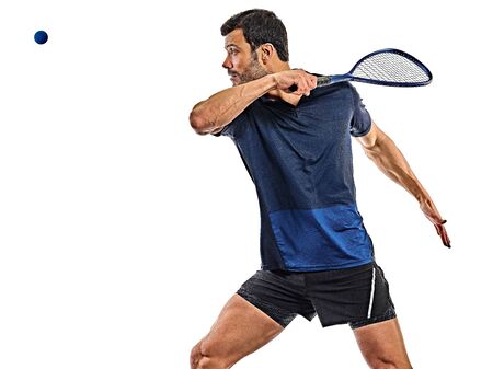 squash player man isolated white backgroundの写真素材