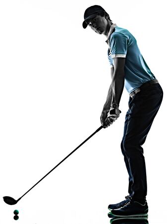 Man Golf golfer golfing isolated shadow silhouette white backgroundの写真素材