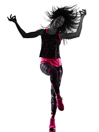 woman cardio dancer dancing fitness fitness exercises isolated white backgroundの写真素材