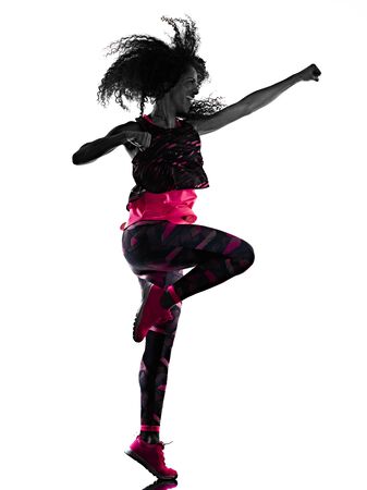 woman cardio dancer dancing fitness fitness exercises isolated white backgroundの写真素材