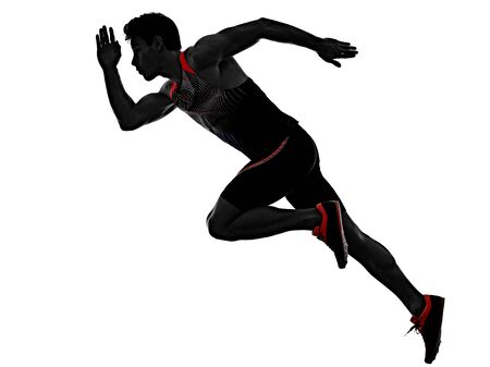 young man athletics runner running sprinter sprinting isolated white backgroundの写真素材