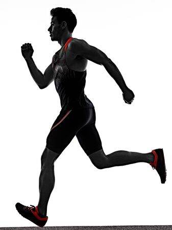 young man athletics runner running sprinter sprinting isolated white backgroundの写真素材