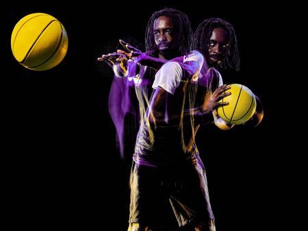 african basketball player man isolated black backgroundの写真素材