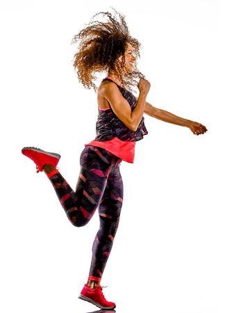 woman cardio dancer dancing fitness fitness exercises isolated white backgroundの写真素材