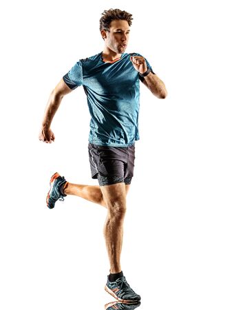 runner running jogger jogger young man isolated white backgroundの写真素材