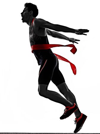 young man athletics runner running sprinter sprinting isolated white backgroundの写真素材
