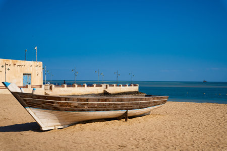 beach traditional arabic boat Al Wakrah souk Qatarの写真素材