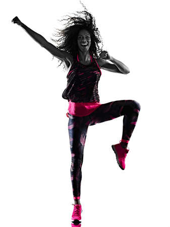 woman cardio dancer dancing fitness fitness exercises isolated white backgroundの写真素材