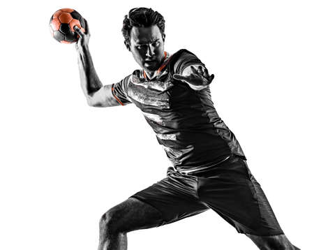 young court handball player man silhouette shadow isolated white backgroundの写真素材