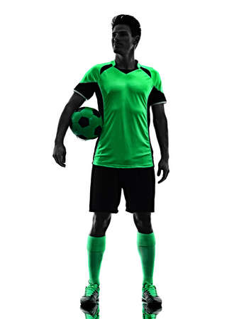 young soccer player man silhouette shadow isolated white backgroundの写真素材