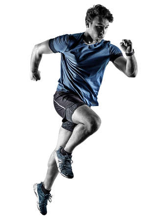 runner running jogger jogger young man isolated white backgroundの写真素材