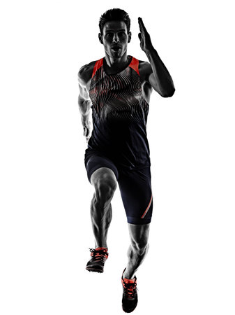 young man athletics runner running sprinter sprinting isolated white background