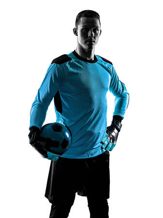 soccer player goalkeeper man silhouette shadow isolated white backgroundの写真素材
