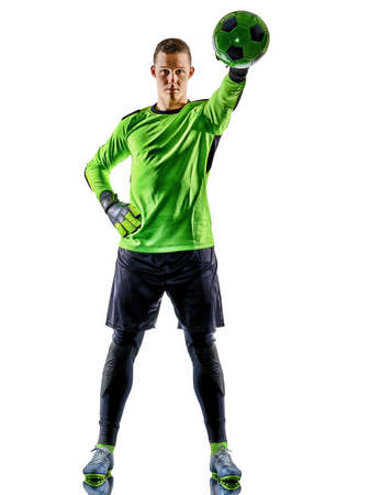 soccer player goalkeeper man silhouette shadow isolated white backgroundの写真素材