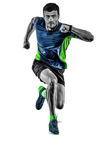 mature man running runner jogging jogger isolated white backgroundの写真素材