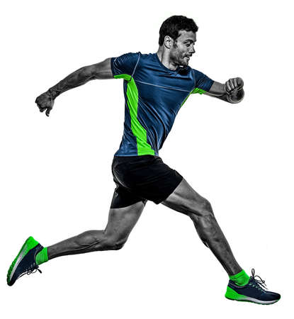 mature man running runner jogging jogger isolated white backgroundの写真素材