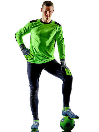 soccer player goalkeeper man silhouette shadow isolated white backgroundの写真素材