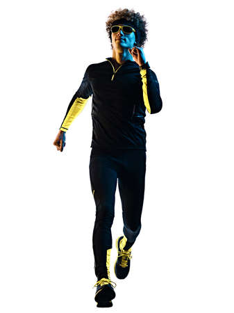 youg runner jogger running jogging man silhouette isolated white backgroundの写真素材