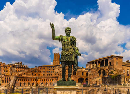 Caesar Augustus statue first emperor Roman Forum Rome Lazio Italy landmarkの写真素材