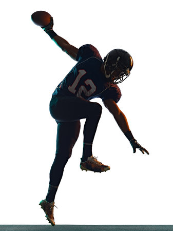 american football player man isolated white backgroundの写真素材