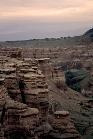 vertical shore canyon Charynの写真素材