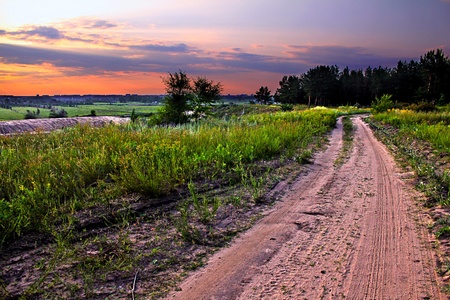 country road sunsetの写真素材