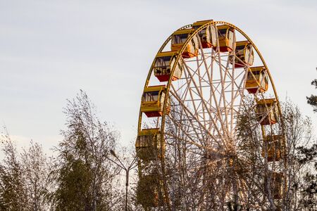 Ferris wheel in winter in forestの写真素材