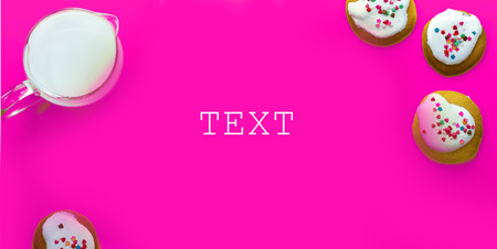 cookies with milk on a colored backgroundの写真素材