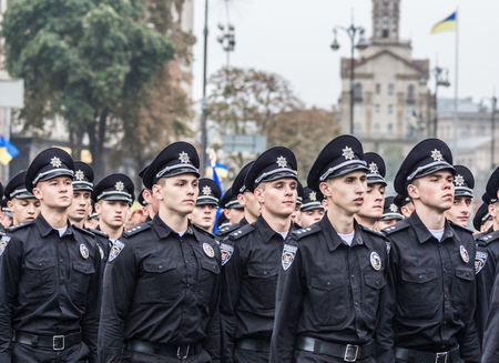 KYIV, UKRAINE - AUGUST 24, 2016: Soldiers of the National Police of Ukraine during military parade in Kyiv, dedicated to the Independence Day of Ukraineのeditorial素材
