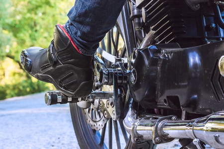 The front wheel of a motorcycle. Close upの写真素材