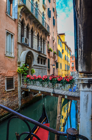 Venice, Italy. View from gondola during the ride through the canals.の写真素材