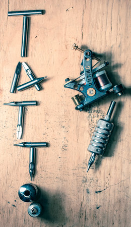 tattoo sign, and machine steel and tubeのeditorial素材
