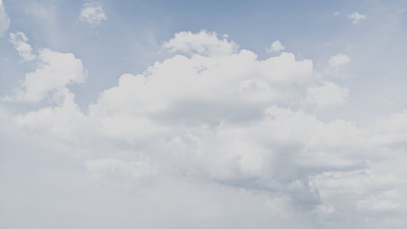 white background of blue sky with soft cloudsの写真素材