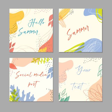 Trendy abstract square art templates .Good for social media posts, poster, card, thanks card, invitation, flyer, cover, banner, placard, brochure, internet ads and other graphic design. Summer designのイラスト素材