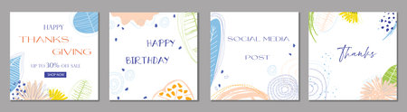 Set trendy abstract square art templates with floral and geometric elements. Suitable for social...