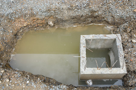 Concrete drainage tank on construction site in Thailand