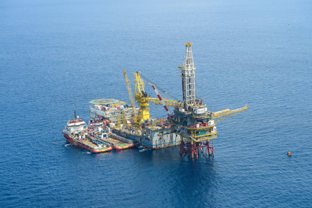 Construction of production process in the sea. Power energy of the world.のeditorial素材