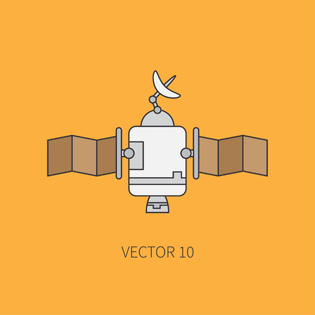 Line flat color icon elements of aerospace program - communication satellite. Cartoon style. Astronautics. Illustration and element for design. Space investigations. Clipart. Technology.のイラスト素材