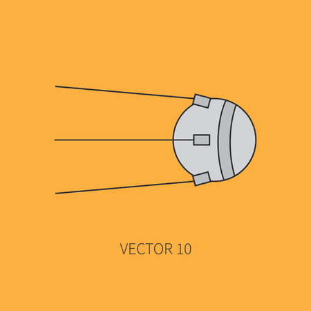Line flat color icon elements of aerospace program - communication satellite. Cartoon style. Astronautics. Illustration and element for design. Space investigations. Clipart. Technology.のイラスト素材