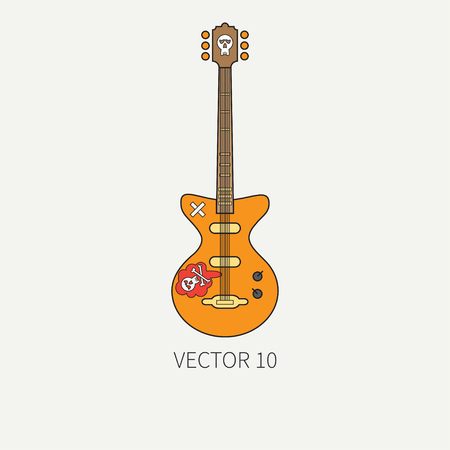 Line flat color vector icon musical instruments - electric guitar. Punk rock style. Illustration texture for design, wallpaper.のイラスト素材