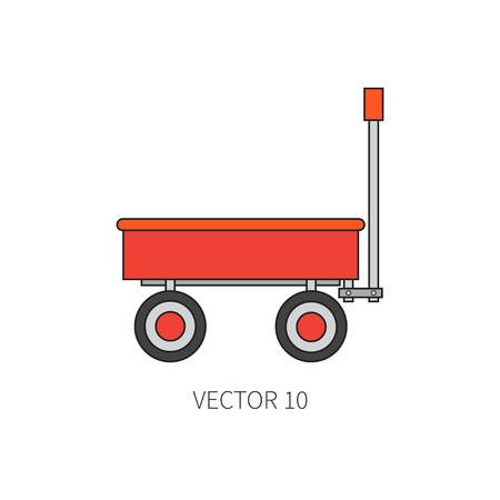 Line flat color vector icon garden tool - cart. Cartoon style. Vector illustration and element for your design , wallpaper.のイラスト素材